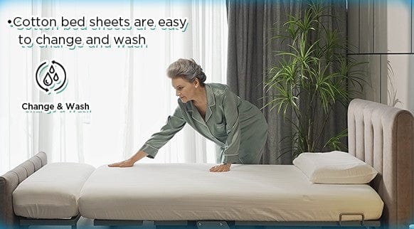 Orin Rotating Bed Side View Elderly Woman Putting On Sheets