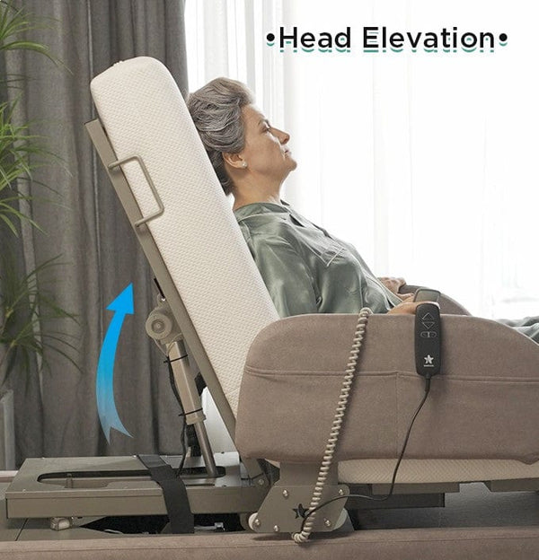 Orin Rotating Bed Side View Elderly Woman Using Head Elevation