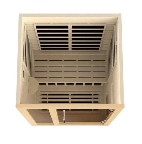 Overhead Front Centered Interior View Of The Dynamic Llumeneres 2-Person Ultra Low EMF FAR Infrared Indoor Sauna | DYN-6215-02