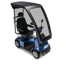 Overhead Front Right Side View Of The AFIKIM Afiscooter C4 Scooter Shown With Optional Hard Top Canopy In The Blue Color