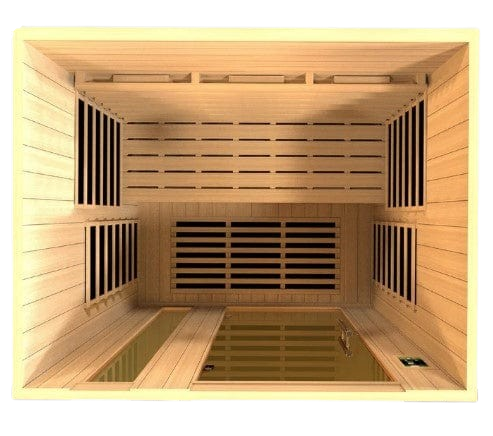 Overhead Interior View Of The Dynamic Lugano 3-Person Near Zero EMF Full Spectrum Infrared Indoor Sauna | DYN-6336-03 FS