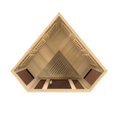 Overhead Interior View Of The Maxxus 3-Person Low EMF FAR Infrared Corner Indoor Sauna | MX-K356-01
