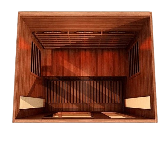 Overhead Interior View Of The Maxxus 3-Person Near Zero EMF Full Spectrum Infrared Indoor Sauna | MX-M306-01-FS-CED