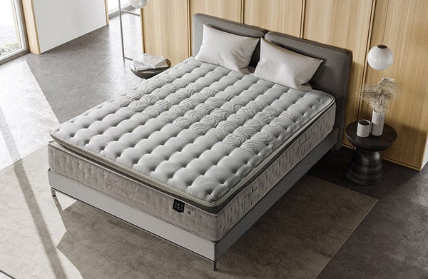 Overhead View Of The Eurolux Harmony: The 11-Layer Luxury Mattress Crafted by Masters Shown On A Platform Frame In A Bedroom Setting