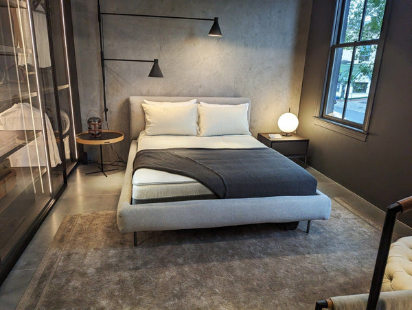 Overhead View Of The Eurolux Lux Silver: The 5-Layer Luxury Mattress Crafted By Masters Shown On A Bed Frame In A Bedroom Setting With Pillows And A Blanket On The Mattress
