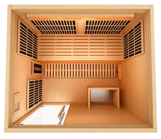 Overhead View Of The Golden Designs Soria 3-Person Full Spectrum EMF Hybrid Indoor Sauna | GDI-8330-01