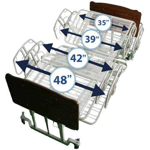 Overhead View Of The Med Mizer EX8000 Bariatric Adjustable Bed Highlighting The Different Width Adjustments