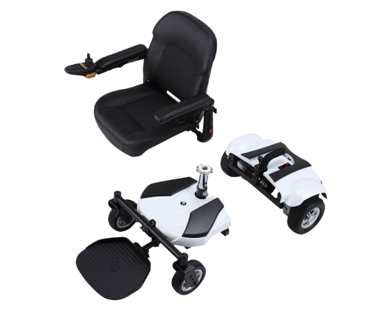 Overhead View Of The Merits Regal EZB Power Chair Item Parts Including The Base And Seat In White Color
