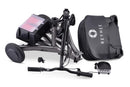 Overhead View Of The Reyhee Triad Compact Folding Electric Mobility Scooter With The Gun Metal Colored Frame Shown In The Folded Disassembled Position
