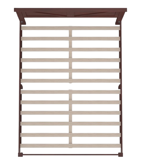 Overhead View Of The Rize Home Farmhouse Style Wooden Bed Frame Shown In Classic Cherry Color