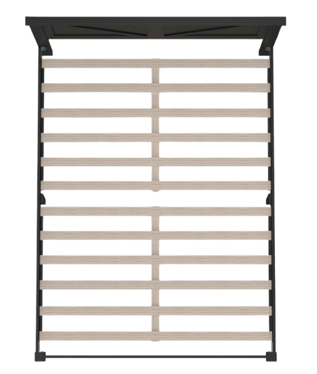 Overhead View Of The Rize Home Farmhouse Style Wooden Bed Frame Shown In Ebony Black Color