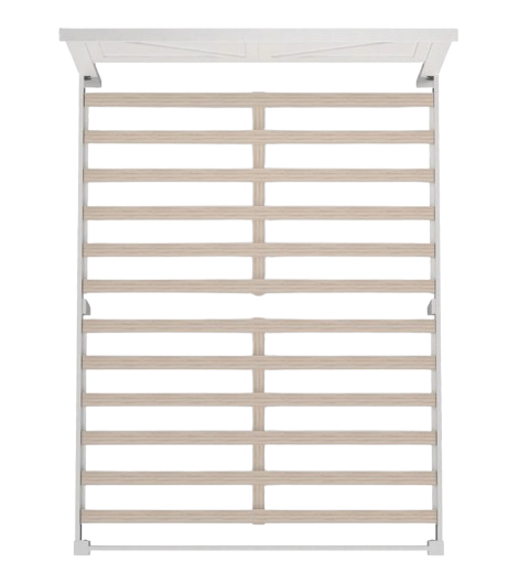 Overhead View Of The Rize Home Farmhouse Style Wooden Bed Frame Shown In Gloss White Color