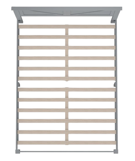 Overhead View Of The Rize Home Farmhouse Style Wooden Bed Frame Shown In Ultimate Gray Color