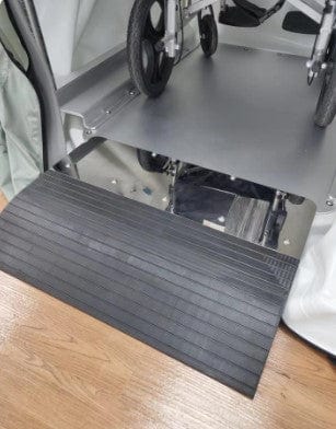 OxyRevo Heal40 Soft Hyperbaric Chamber Close Up View Of Wheelchair Ramp With Wheelchair Inside