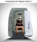 OxyRevo Heal40 Soft Hyperbaric Chamber Open Door With Elderly Man Sitting In Regular Chair