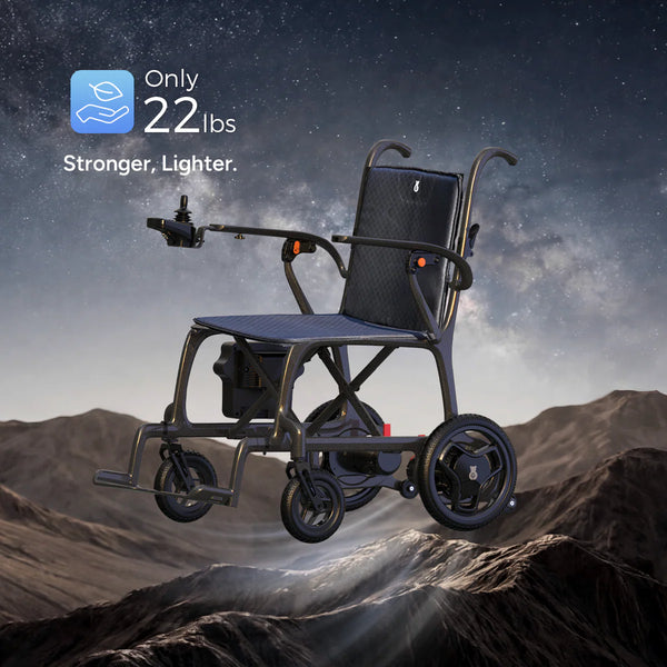 Paiseec Q5 Carbon Fiber Electric Wheelchair With Mountainous Landscape And Starry Sky Background
