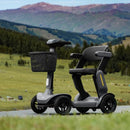 Paiseec S3 Mobility Scooter Side View Gray Color With Basket Over A Mountainous Background