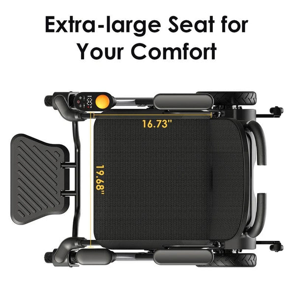 Paiseec W3 Electric Wheelchair Orange And Black Color Overhead View Showing A Diagram Of The Seat