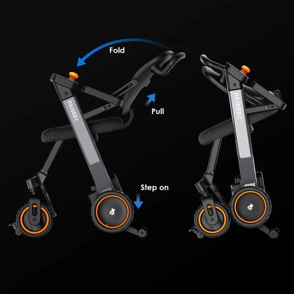 Paiseec W3 Electric Wheelchair Orange And Black Side View Showing Folding Procedure