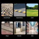 Paiseec W3 Electric Wheelchair Terrain Capability Images Including Gravel Road, Speed Bumps, Lawn, Slope, Elevator, and Aisle