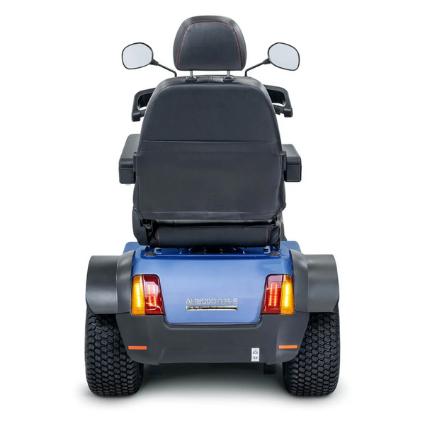 Rear Centered View Of The AFIKIM Afiscooter S4 Scooter Shown In The Blue Color
