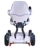 Rear Centered View Of The Golden Technologies Ally Sport Omnidirectional Electric Wheelchair Shown In White Color