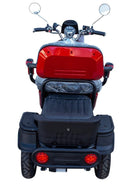 Rear Centered View Of The Pushpak Motors- Pushpak 1000 Two-Person Electric Scooter Shown In The Red Color
