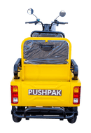 Rear Centered View Of The Pushpak Motors- Pushpak 3000 Two-Person Electric Scooter Shown In Yellow Color