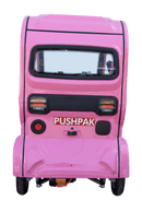 Rear Centered View Of The Pushpak Motors- Pushpak 7000 Three-Person Electric Scooter Shown In The Pink Color