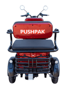 Rear Centered View Of The Pushpak Motors- Pushpak 7000 Two-Person Electric Scooter Shown In Red Color