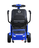 Rear Centered View Of The Reyhee Flex Electric Folding Mobility Scooter Shown With The Blue Colored Frame