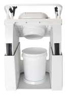 Rear Centered View Of The Throne Buttler Powered Lift Commode Chair TLCE001 Shown In The Raised Position With The Bucket And Platform Under The Lift