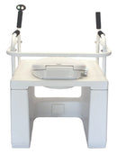 Rear Centered View Of The Throne Buttler Powered Toilet Lift Chair With Base Bidet Seat TLFE003 Shown In The Lowered Position