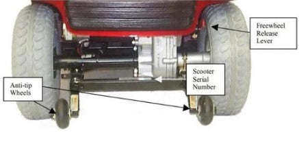 Rear Close Up View Of The Wheels For The Shoprider Flagship Enclosed Mobility Scooter