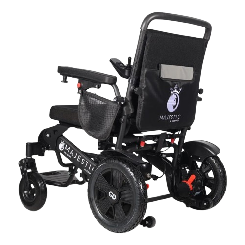 Rear Left Side View Of The ComfyGo Majestic 440 HD Remote Controlled Heavy Duty Electric Wheelchair