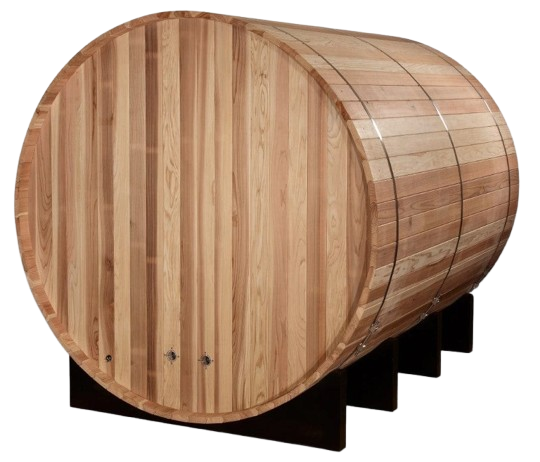 Rear Left Side View Of The Golden Designs Klosters 6-Person Barrel Sauna | GDI-B006-01