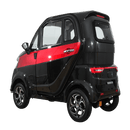 Rear Left Side View Of The Green Transporter Q Express Enclosed Mobility Scooter Shown In Black And Red Color