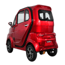 Rear Left Side View Of The Green Transporter Q Runner Express Enclosed Mobility Scooter Shown In Red Color