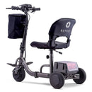 Rear Left Side View Of The Reyhee Triad Compact Folding Electric Mobility Scooter Shown With The Gun Metal Colored Frame