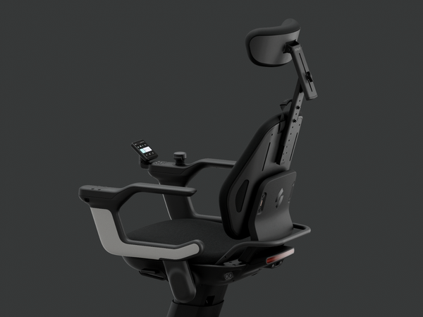 Rear Left Side View Of The STRUTT ev1 Smart Electric Mobility Vehicle Optional Extended Backrest Accessory Shown Attached To The STRUTT ev1