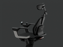 Rear Left Side View Of The STRUTT ev1 Smart Electric Mobility Vehicle Optional Extended Backrest Accessory Shown Attached To The STRUTT ev1
