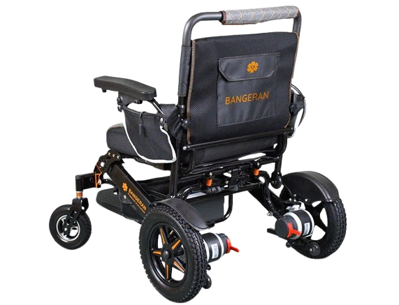 Rear Left View Of The Bangeran Mammoth Electric Wheelchair Shown With Black Color