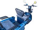 Rear Right Side Overhead View Of The Pushpak Motors- Pushpak 3000 Two-Person Electric Scooter Shown In Blue Color