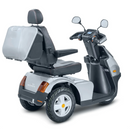 Rear Right Side View Of The AFIKIM Afiscooter S3 Scooter Shown In The Silver Color With Optional Rear Lock Box