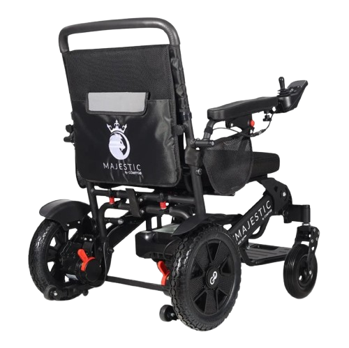 Rear Right Side View Of The ComfyGo Majestic 440 HD Remote Controlled Heavy Duty Electric Wheelchair
