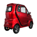 Rear Right Side View Of The Green Transporter Q Express Enclosed Mobility Scooter Shown In Red Color