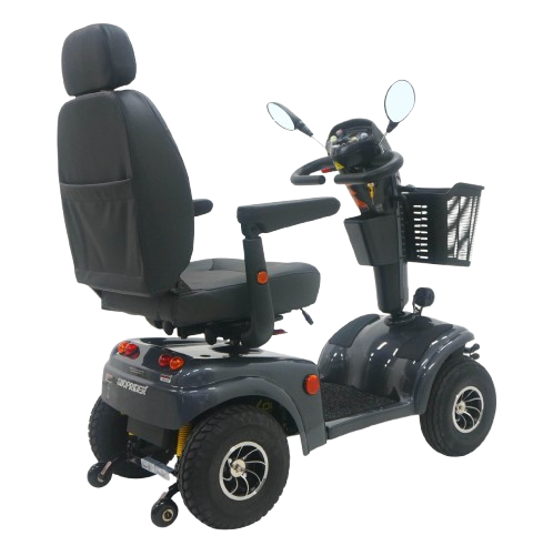 Vista posterior derecha del scooter de movilidad de 4 ruedas Shoprider Expedition XL 4 Deluxe