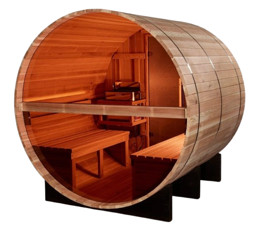 Rear Right View Of The Golden Designs Zurich 4-Person Barrel Sauna | GDI-B024-01