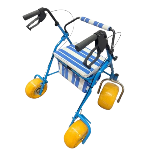 Rear View Of The AccessRec AccessWalk® All-Terrain Beach Rollator Shown In Blue And Black Color