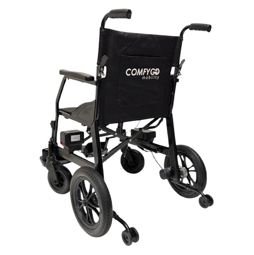 Rear View Of The ComfyGo X-Lite Electric Wheelchair Left Side